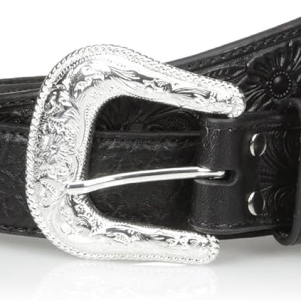Black Leather Belt with Silver Buckle